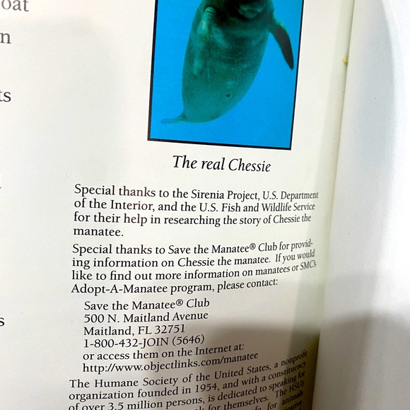 HUMANE SOCIETY MANATEE HARDCOVER BOOK CHESSIE, THE TRAVELIN’ MAN, A TRUE… - Picture 2 of 15